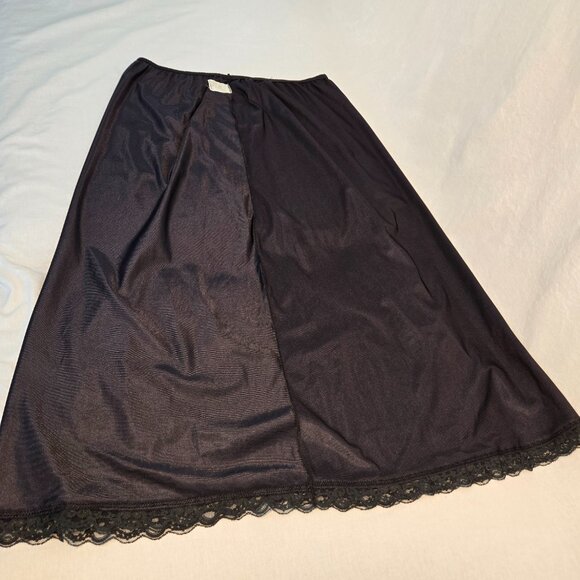 USA Vintage DEENA Fairy Girly BOHO Semi-Sheer Black Silky Half Slip Skirt Size L - Picture 11 of 16